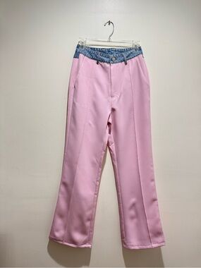RIVIR Mix Media Wide Leg Pants Pink Denim Waist Size S